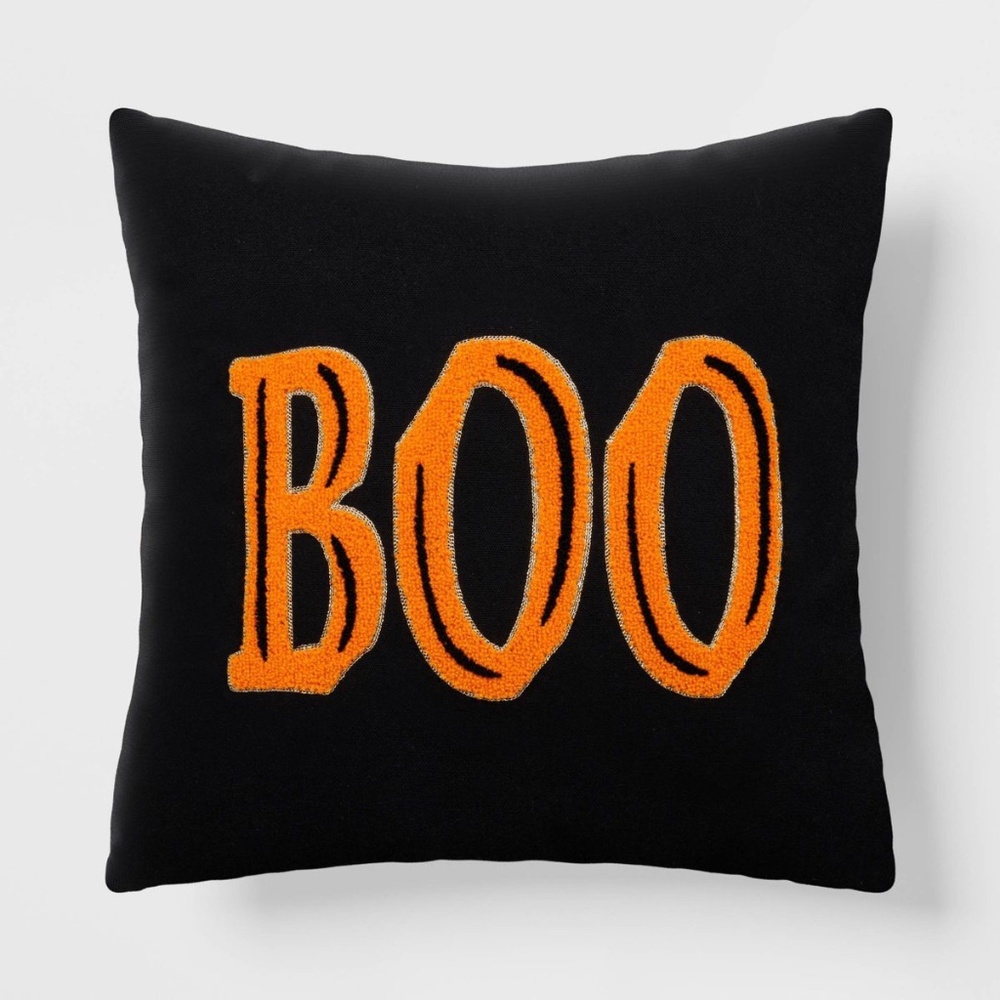 Hyde & EEK! 16" Square BOO Halloween Throw Pillow Orange/Black Reversible